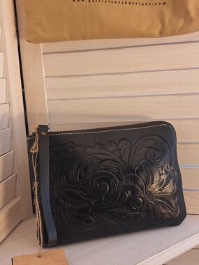 Patricia Nash Black Embossed Leather Wristlet